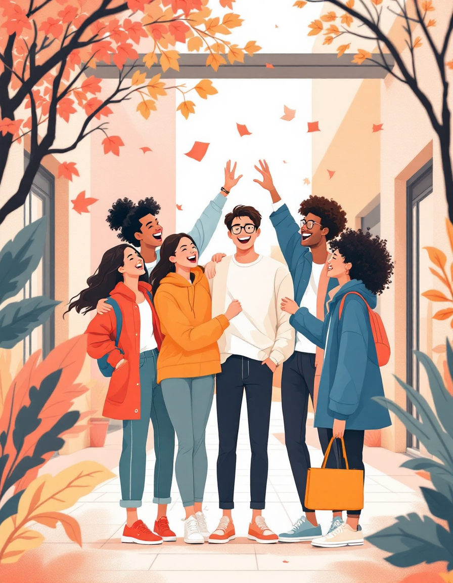 喜ぶ学生グループ